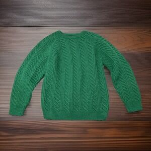 Vtg Irish Traditional Hand Knit Homemade Wool Aran Cable Knit Sweater Green M